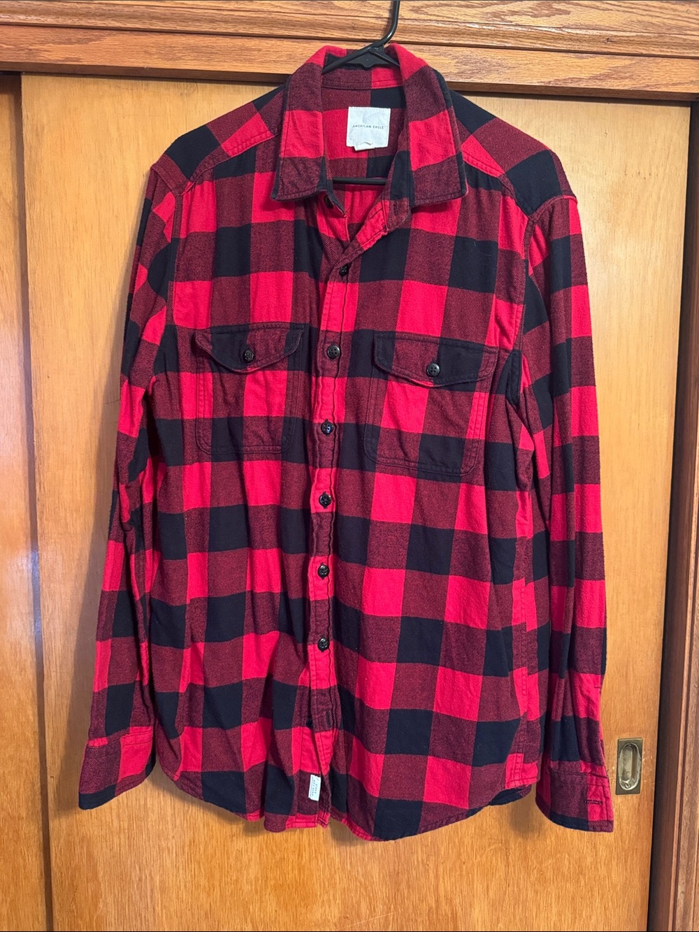 American Eagle Outfitters Red & Black Plaid Button-Up Shirt